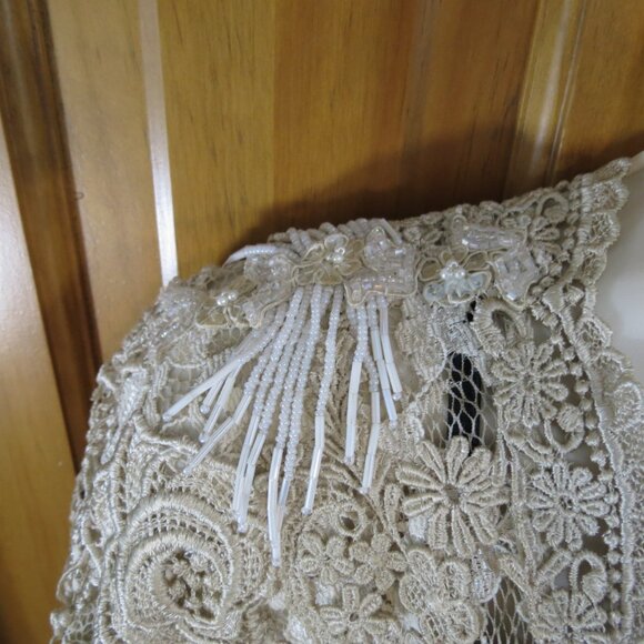 Pat Dahnke Handmade Ivory/Tan Lace Cardigan Kimono BeadedTexas Luxury One Size - Picture 5 of 11